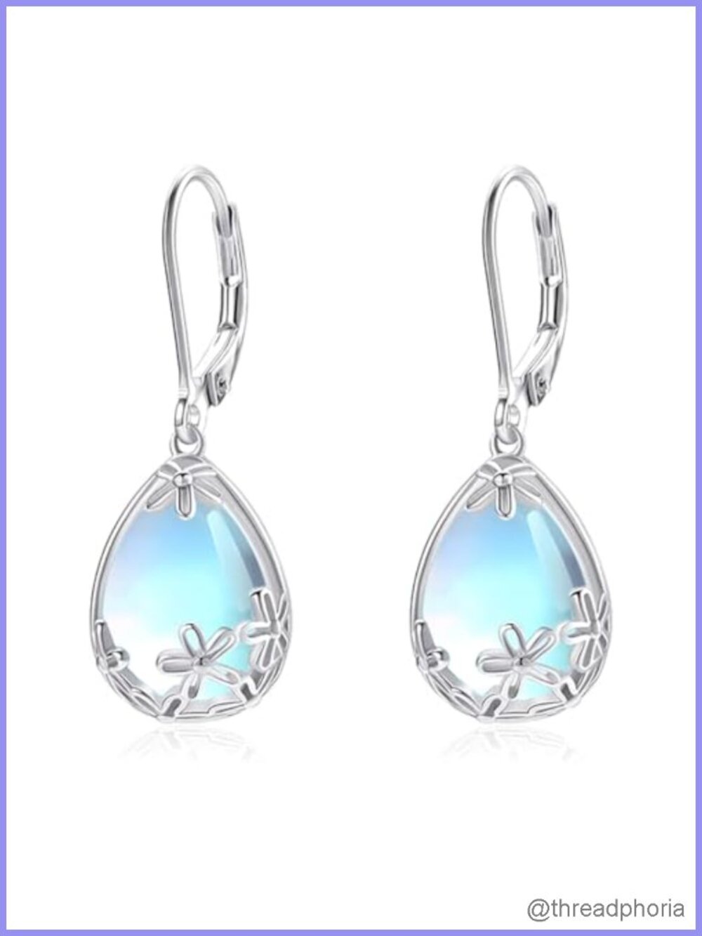 925 Sterling Silver Moonstone Dangle Earrings Drop Lever Back